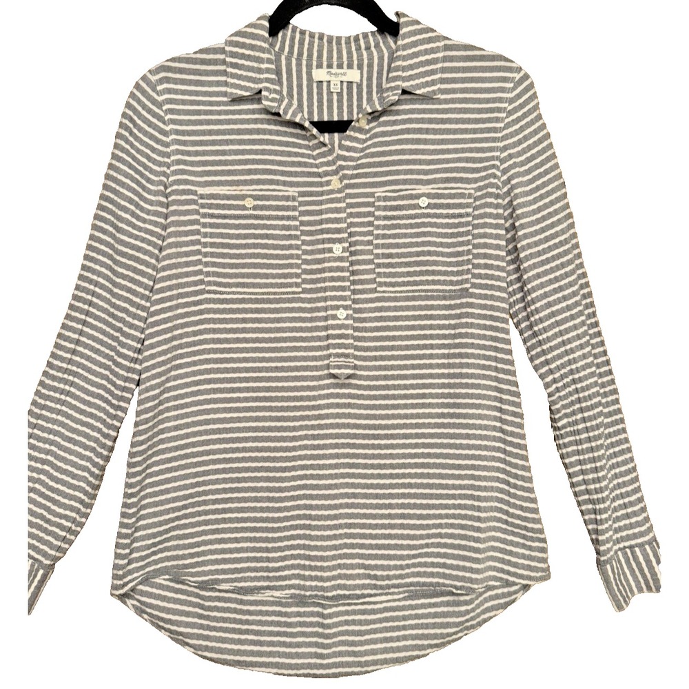 Madewell‎ Navy White Herringbone Stripe Popover Shirt Blouse XS